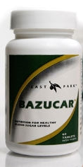 Bazucar supplement bottle with green label on white background