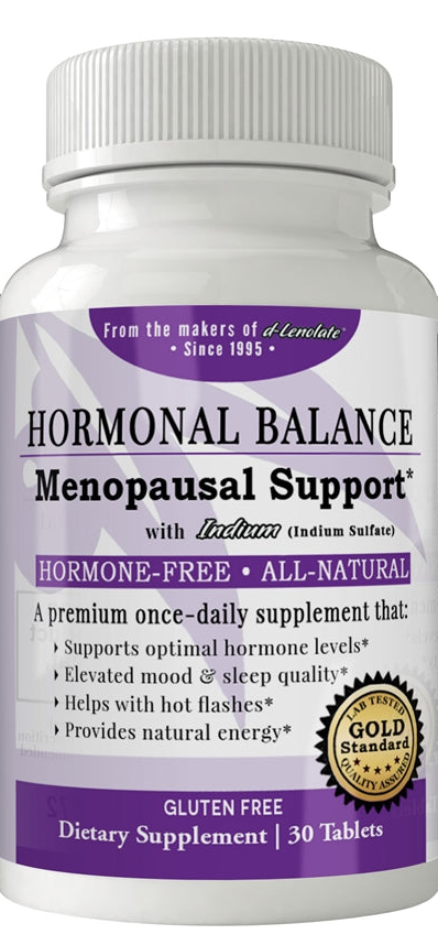 Supplement bottle labeled 'Hormonal Balance Menopausal Support' on a white background