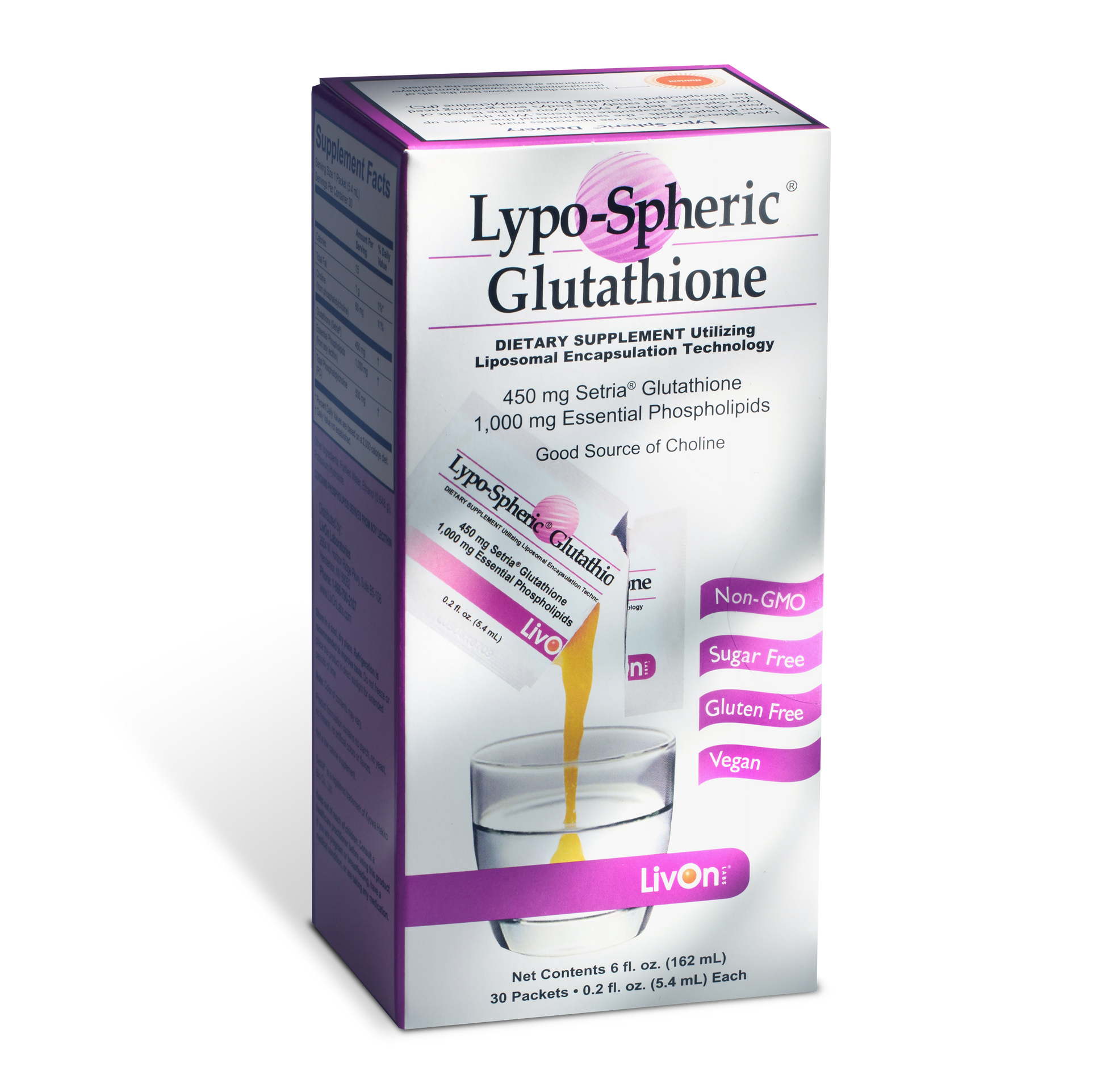 Lypo-Spheric Glutathione dietary supplement packaging on a white background