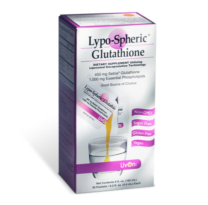 Lypo-Spheric Glutathione dietary supplement packaging on a white background