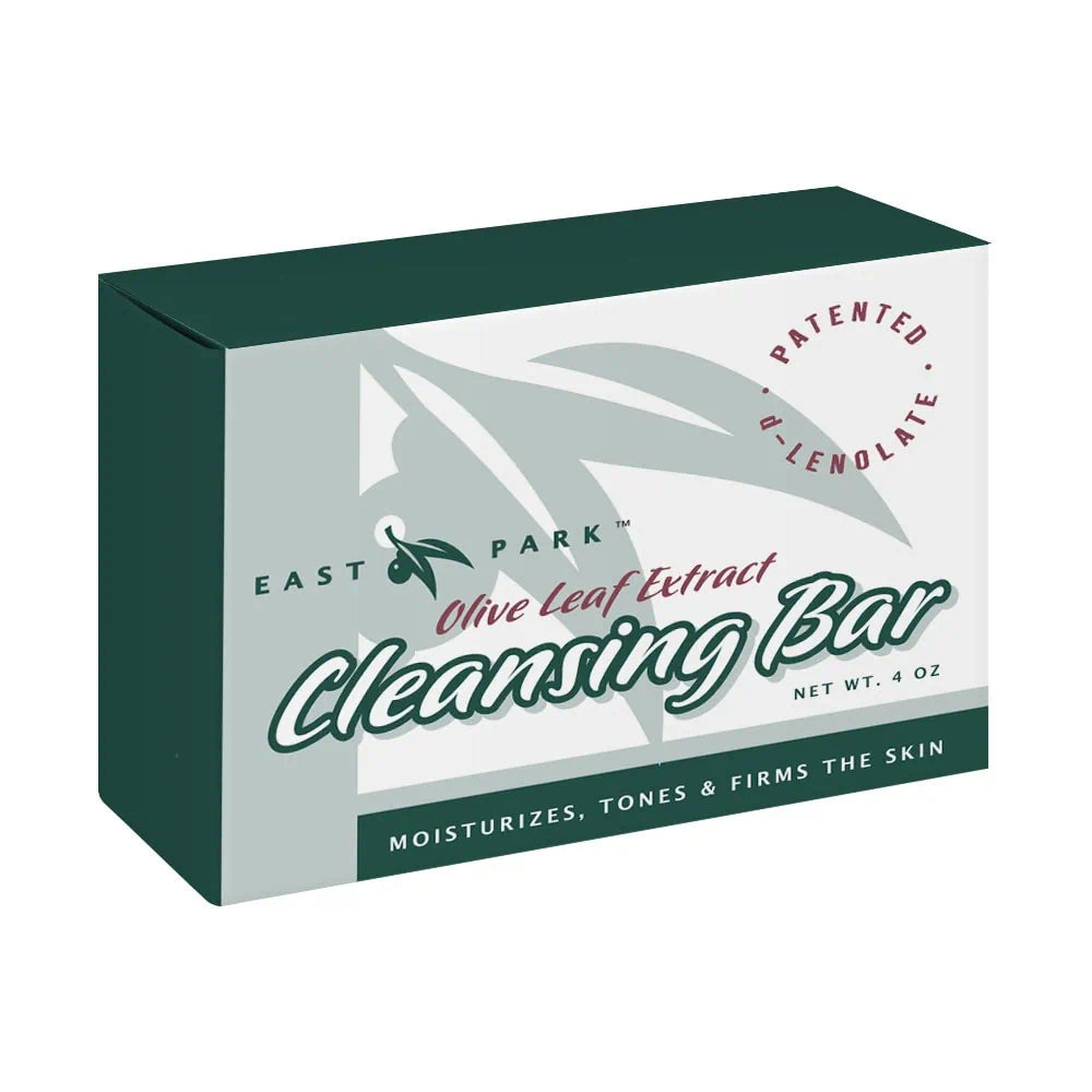 Box of East Park Olive Leaf Extract Cleansing Bar on a white background