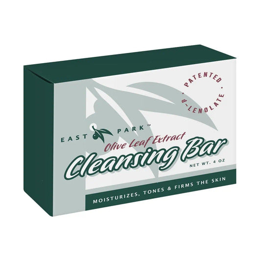 Box of East Park Olive Leaf Extract Cleansing Bar on a white background